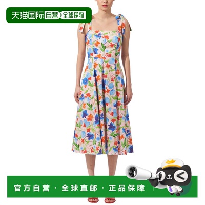 自营Carolina Herrera Bow Strap Square Neck Midi Dress - pink