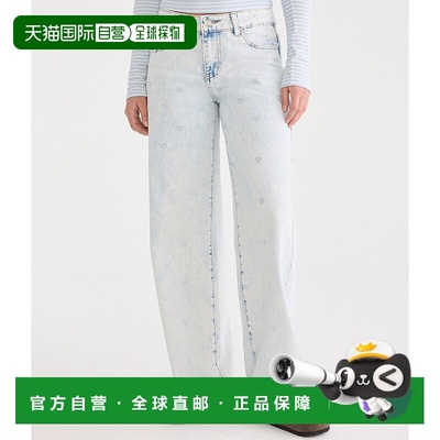 自营Aeropostale低腰宽松阔腿水钻心形牛仔裤-轻洗 美国奥莱直发