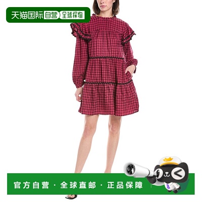自营 Harper Tiered Chenille格子迷你连衣裙-紫色 美国奥莱直发