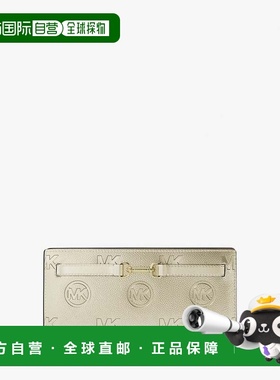 自营michael korsCarson大号金属徽标镂空Snap钱包-淡金色 美国奥