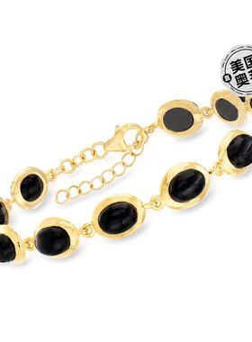 Ross-Simons 18kt 金黑色缟玛瑙手链 - 7 英寸 【美国奥莱】直发