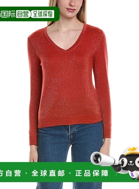 自营sofiacashmere Lurex V领羊毛和羊绒混纺毛衣-橙色 美国奥莱