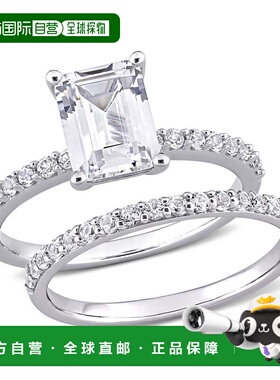 自营 mimi & max2 3/4 CT TGW 祖母绿切割创造的白色蓝宝石订婚戒