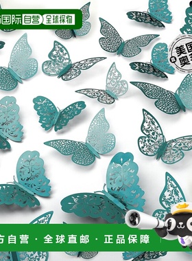 zulay kitchen48 件可拆卸 3D 蝴蝶装饰，3 种不同尺寸 - 绿松石