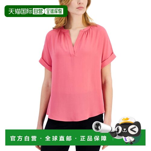 自营T Tahari上衣女式孟买粉色短袖圆领开领FTS14-粉色 美国奥莱