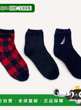 自营Nautica Womens Fuzzy Crew Socks, 3-Pack - dark washed 美