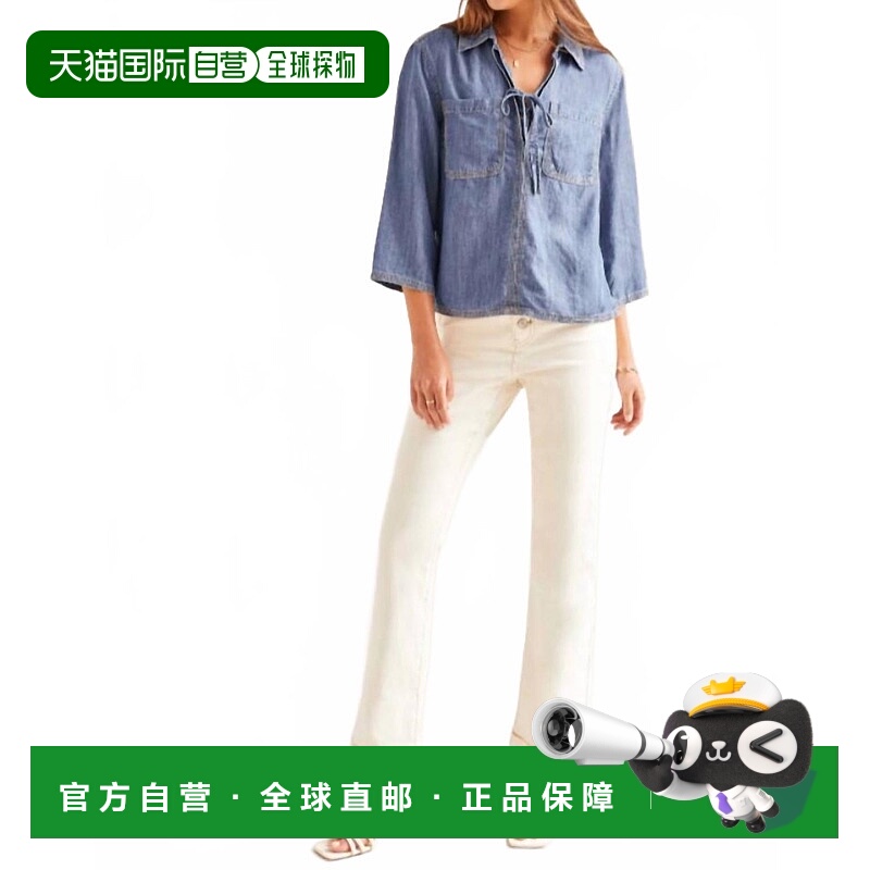 自营tribalElbow Sleeve Pop Over Blouse In Dark Chambray - da