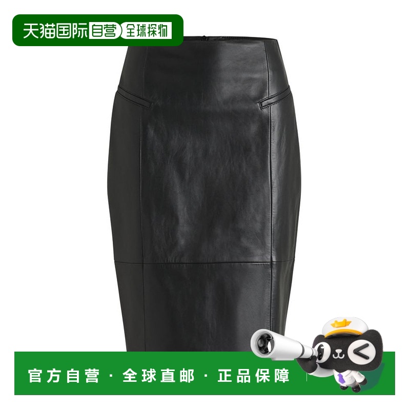 自营 bossPencil skirt in lustrous leather - black 美国奥莱直