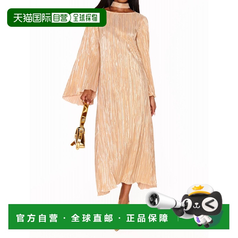 自营show me your mumuSarah Midi Dress In Gold Pleat - gold p