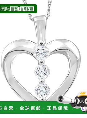 自营 pompeii310K 白金 1/3Ct T.W.圆形天然钻石心形吊坠项链 美