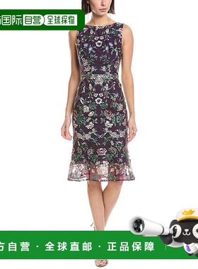 自营Marchesa Notte Embroidery On Tulle Midi Dress - blue 美