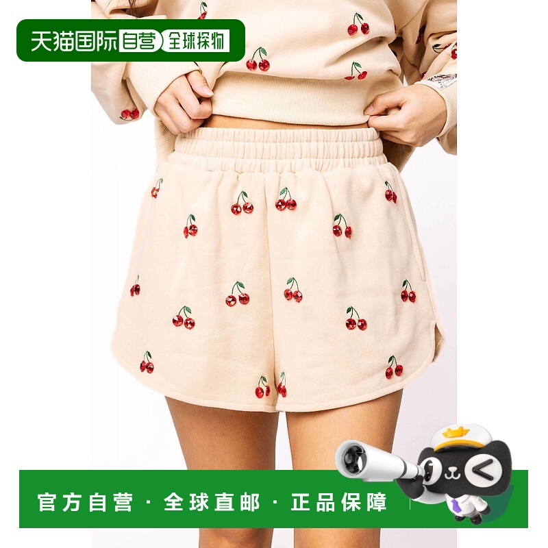 自营queen of sparklesJeweled Cherry Short In Tan - tan 美国