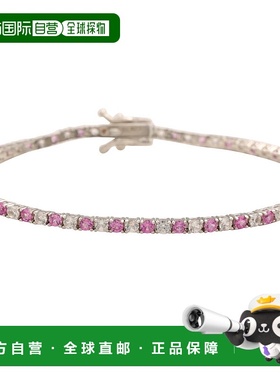 自营 Suzy Levian 纯银圆形切割粉色和白色蓝宝石网球手链 - 粉色