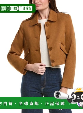 自营English Factory Cropped Faux-Suede Jacket - tan 美国奥莱