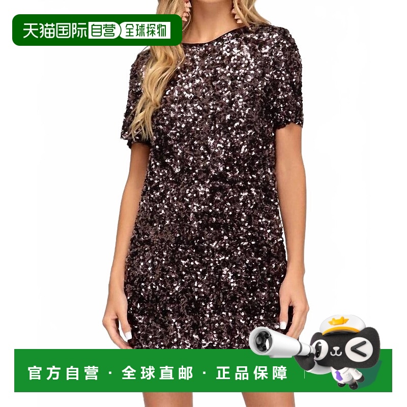自营she + sky梅花色亮片迷你派对连衣裙 美国奥莱直发