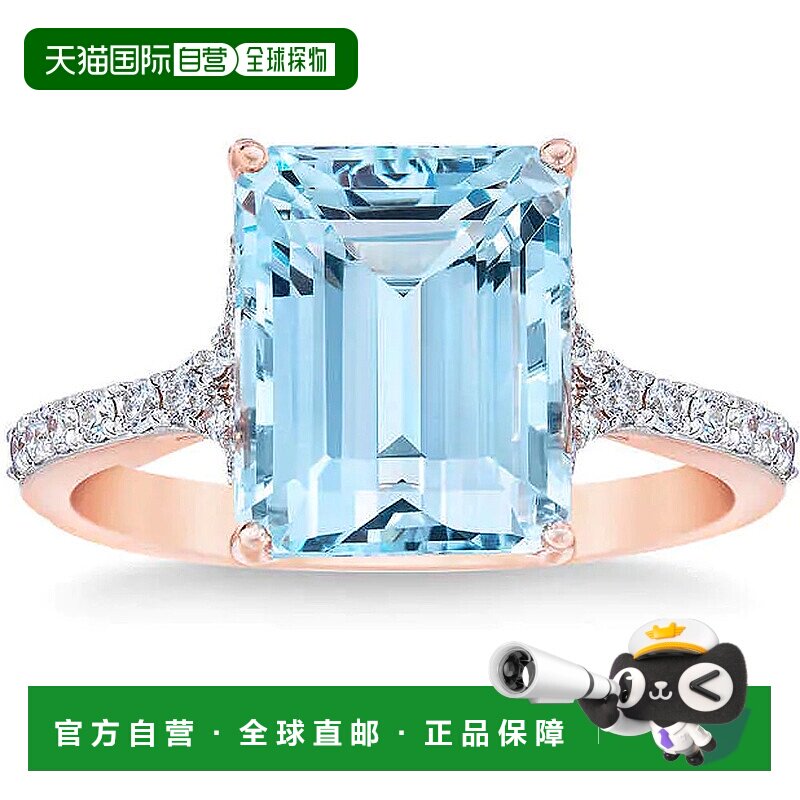 自营pompeii3海蓝宝石（11x9 毫米）和钻石 14k 玫瑰金戒指 - 14k