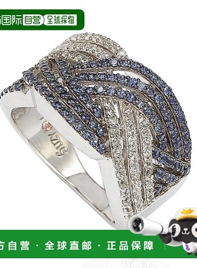 自营 Suzy Levian Crossover 蓝色和白色蓝宝石纯银戒指 - 蓝色