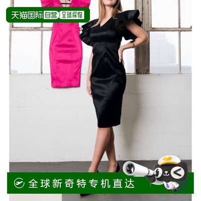 自营 posh黑色飘逸袖鸡尾酒会连衣裙 美国奥莱直发