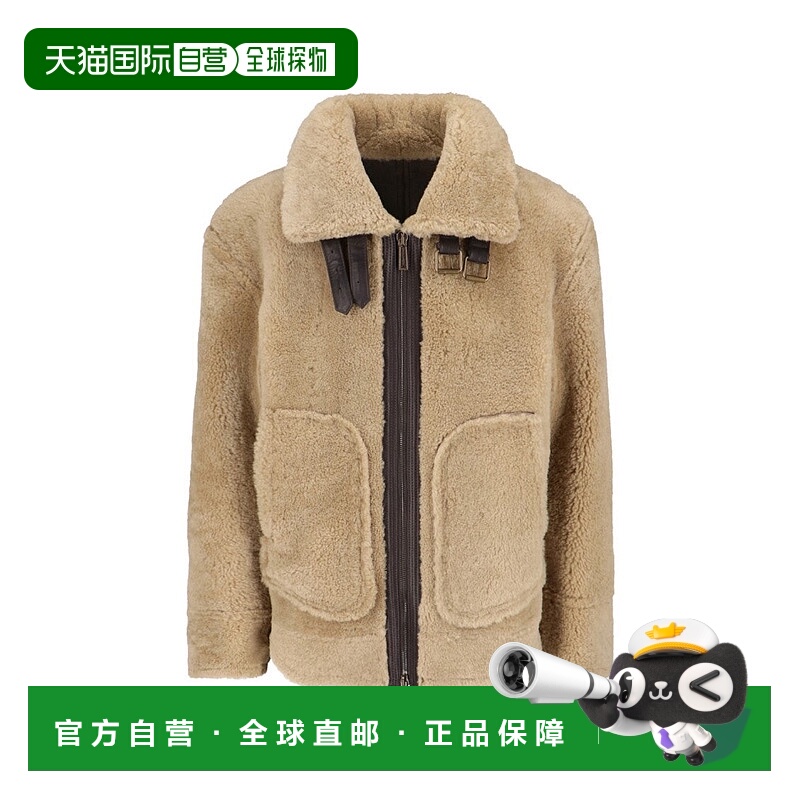 自营dsquared2Beige Shearling Jacket With High Collar - brown