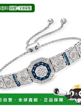 自营Ross-Simons 蓝色和白色钻石八角形 Bolo 手链 925 纯银 - 白