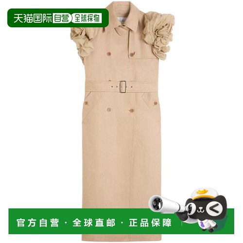 自营max mara无袖双排扣亚麻长款荷叶边大衣-中性色 美国奥莱直发