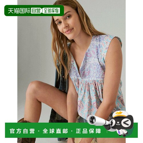 自营Lucky Brand 女式印花飘袖上衣 - 蓝色 美国奥莱直发