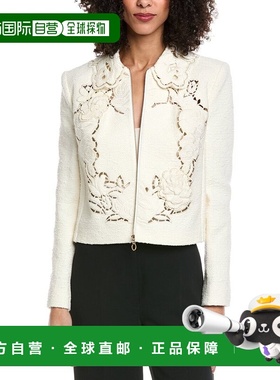 自营Oscar de la Renta Floral Detail Tweed Silk-Lined Wool-Bl