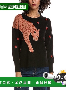 自营T Tahari Leopard Intarsia Sweater - black 美国奥莱直发