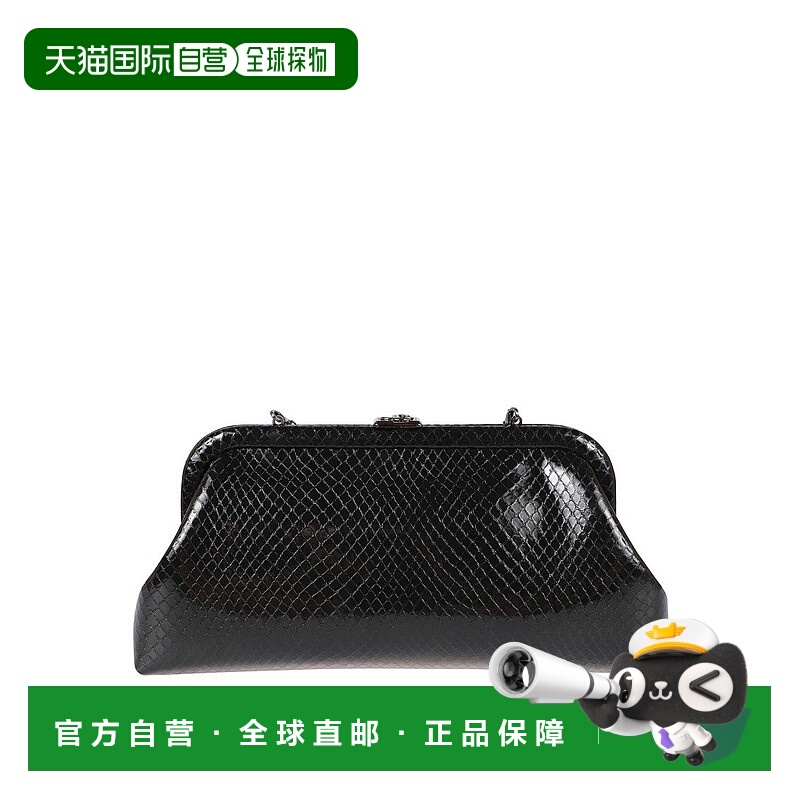 自营jimmy chooStructured Black Snakeskin-Effect Clutch Bag -