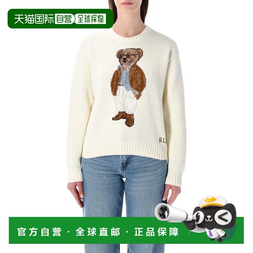 自营polo ralph lauren棉质针织毛衣，饰有镶花熊图案和棱纹装饰-