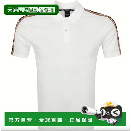 自营Hugo Boss 男式 Parlay 白色珠地布棉质肩部徽标短袖 Polo T
