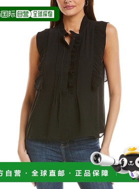 自营 CeCe Frill女式衬衫-黑色 美国奥莱直发蕾丝