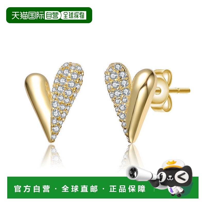 自营geneviveChevron Heart Pave Stud Earrings - gold 美国奥莱
