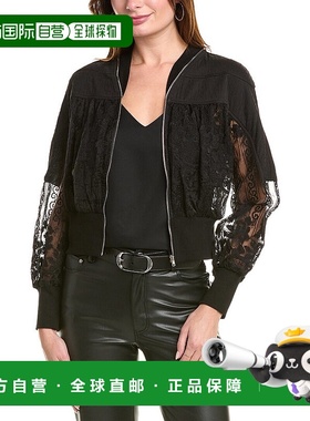 自营Gracia Patchwork Lace Embroidered Zip-Up Jacket - black