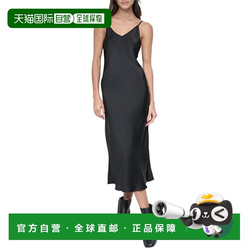 自营DKNY Washer Satin Bias Slip Dress - black 美国奥莱直发