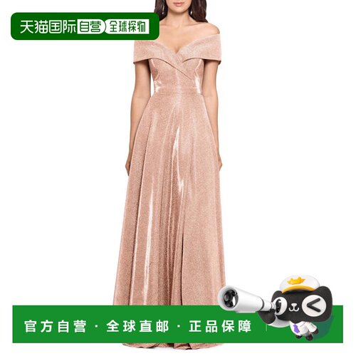 自营Xscape Maxi Dress Blush Pink Shimmer Front Slit Off-the-