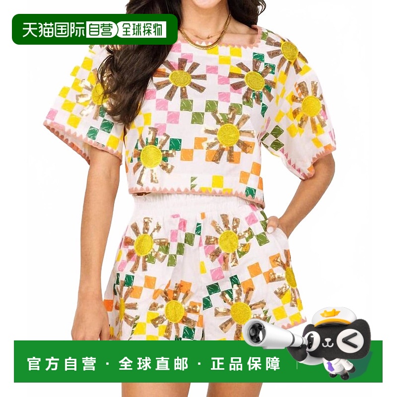 自营queen of sparklesCheckered Sun Short In White Multi - wh