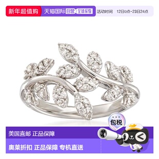 自营 925 纯银 Ross-Simons 钻石月桂叶绕行戒指 白色 美国奥莱直