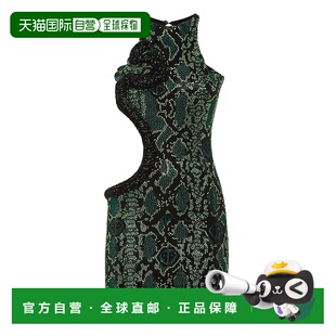 自营philipp pleinMini Dress Strass Snake - green 美国奥莱直