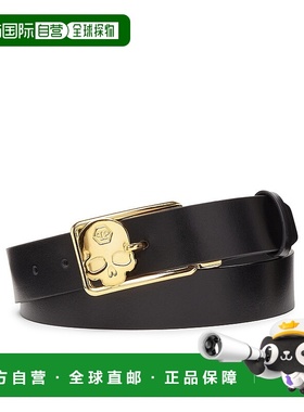 自营philipp pleinLeather Belt - black/gold 美国奥莱直发皮带