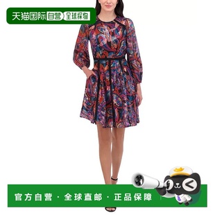 Camuto修身 圆领FTS1493 喇叭裙女式 4袖 多 红色佩斯利3 自营Vince