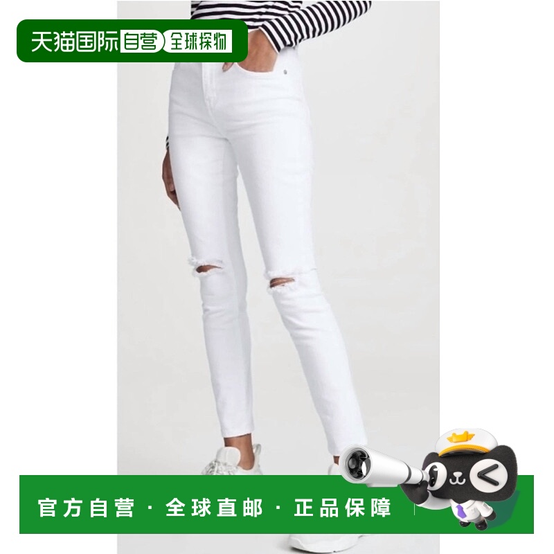 自营 current elliott白色高腰细高跟牛仔裤 美国奥莱直发紧身裤