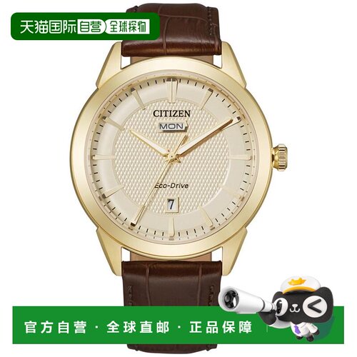 【美国直邮】citizen 男士 休闲手表西铁城金色皮【付后1h可退】