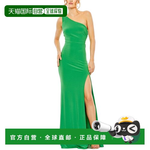 自营Mac Duggal One-Shoulder Draped Back Gown - green 美国奥