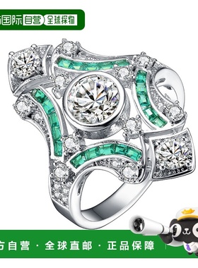 自营 GENEVIVE 纯银翡翠立方氧化锆几何鸡尾酒戒指 - 绿色 美国奥