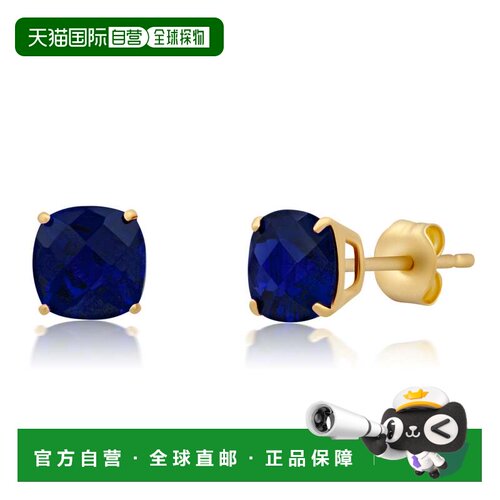 自营max + stone14k黄金6MM坐垫切割宝石耳钉-创建蓝色蓝宝石 美