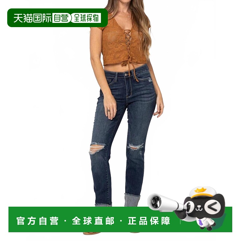 自营judy blueMid Rise Minimal Destroy Straight Jeans In Deni