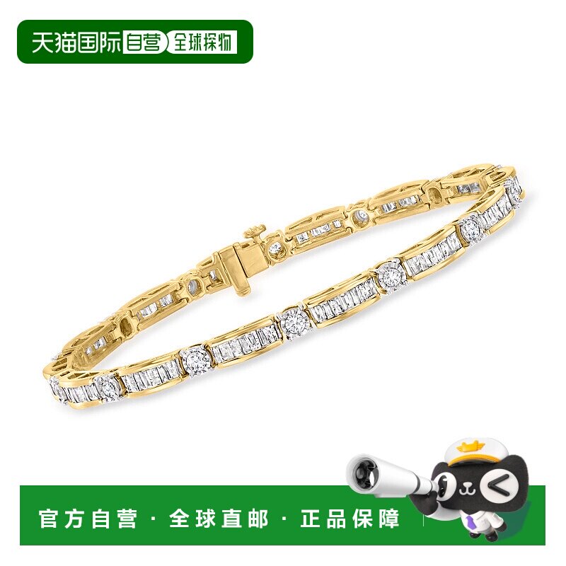 自营 Ross-Simons 3.00- 18kt 金长方形和圆形钻石手链。 7 英寸