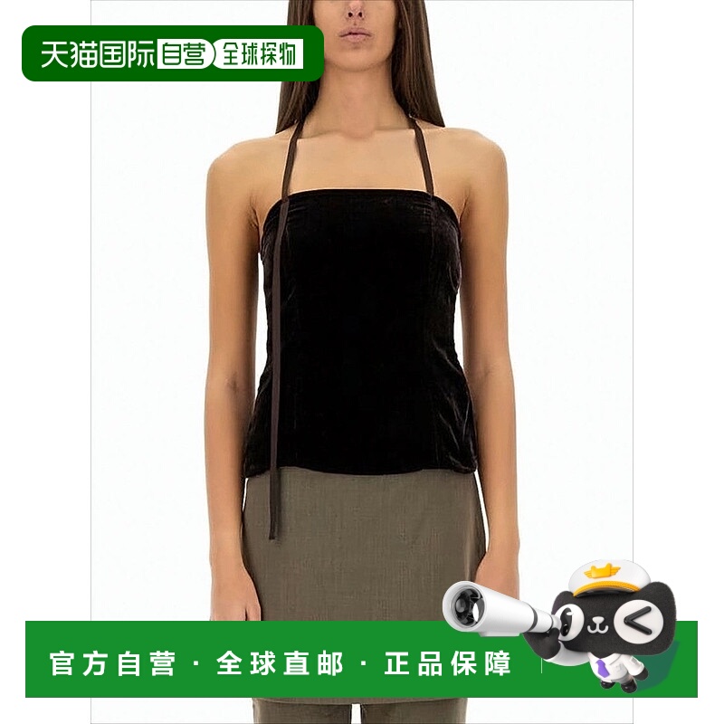 自营paloma wool无肩带黑色无袖上衣，带有微妙的黑色光泽 美国奥