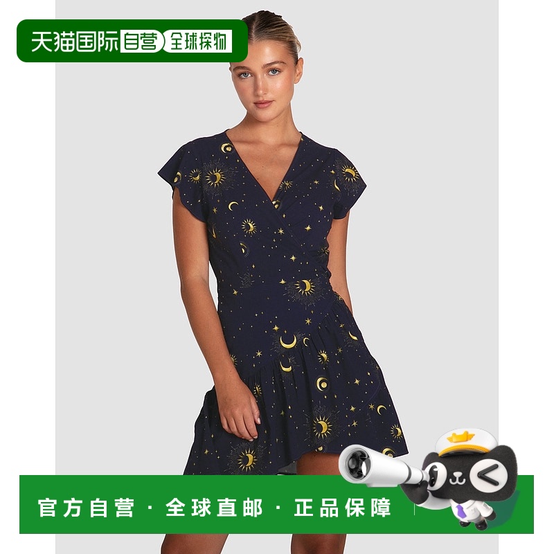自营 belle & bloomLove Shack迷你裹身连衣裙-海军蓝 美国奥莱直